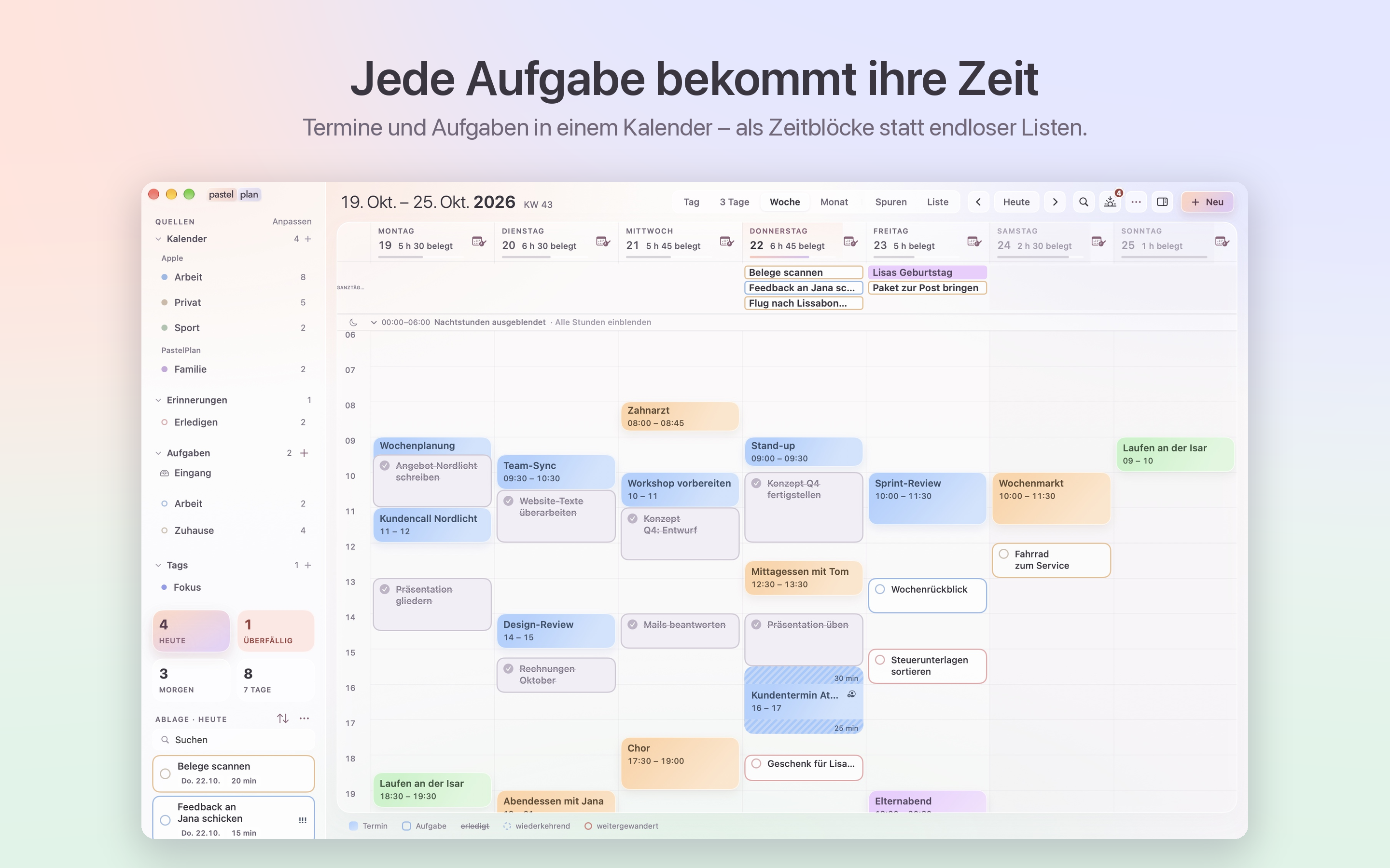 Termine und Aufgaben als Zeitblöcke · Mac