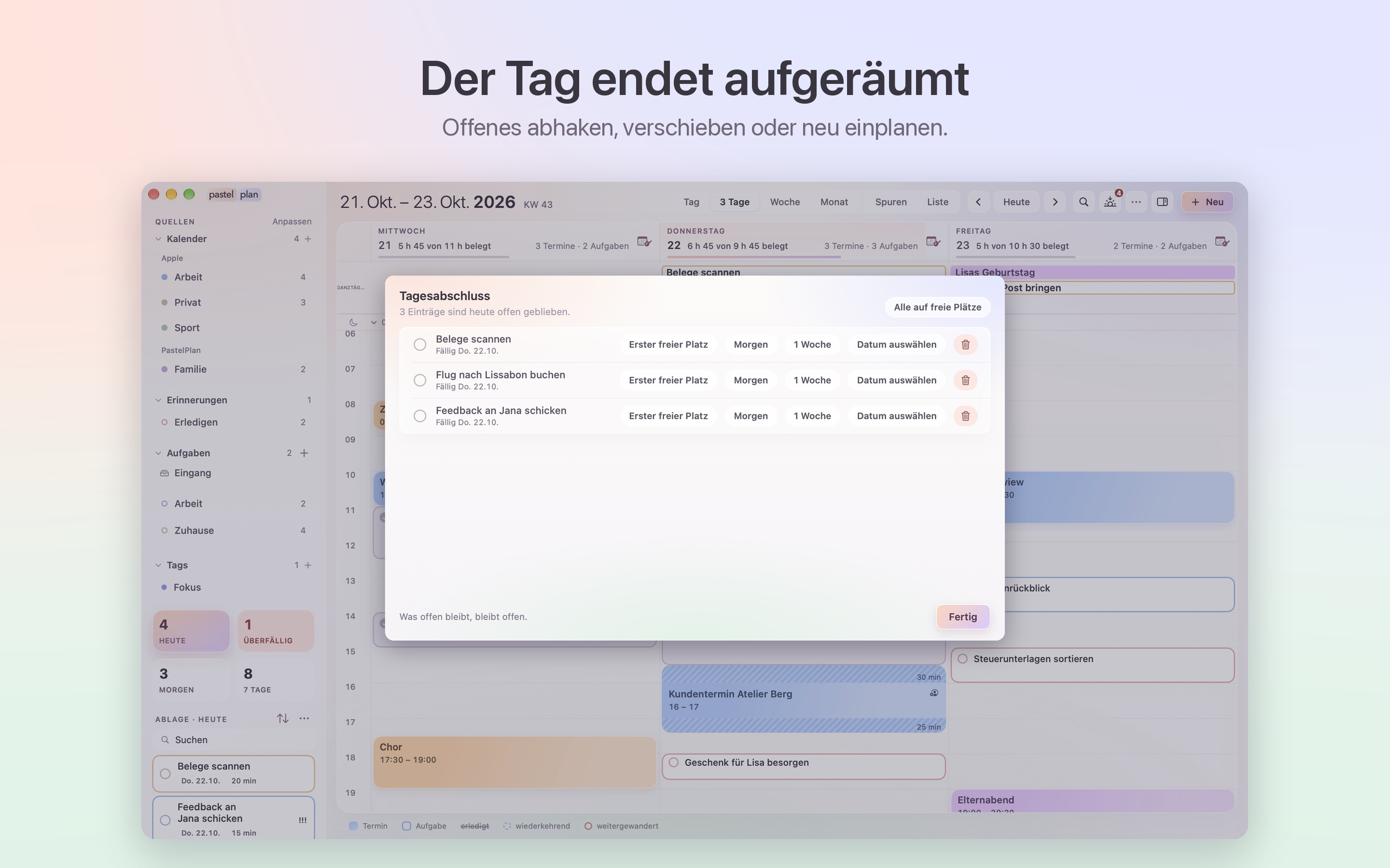 Der Tag endet aufgeräumt. · Mac