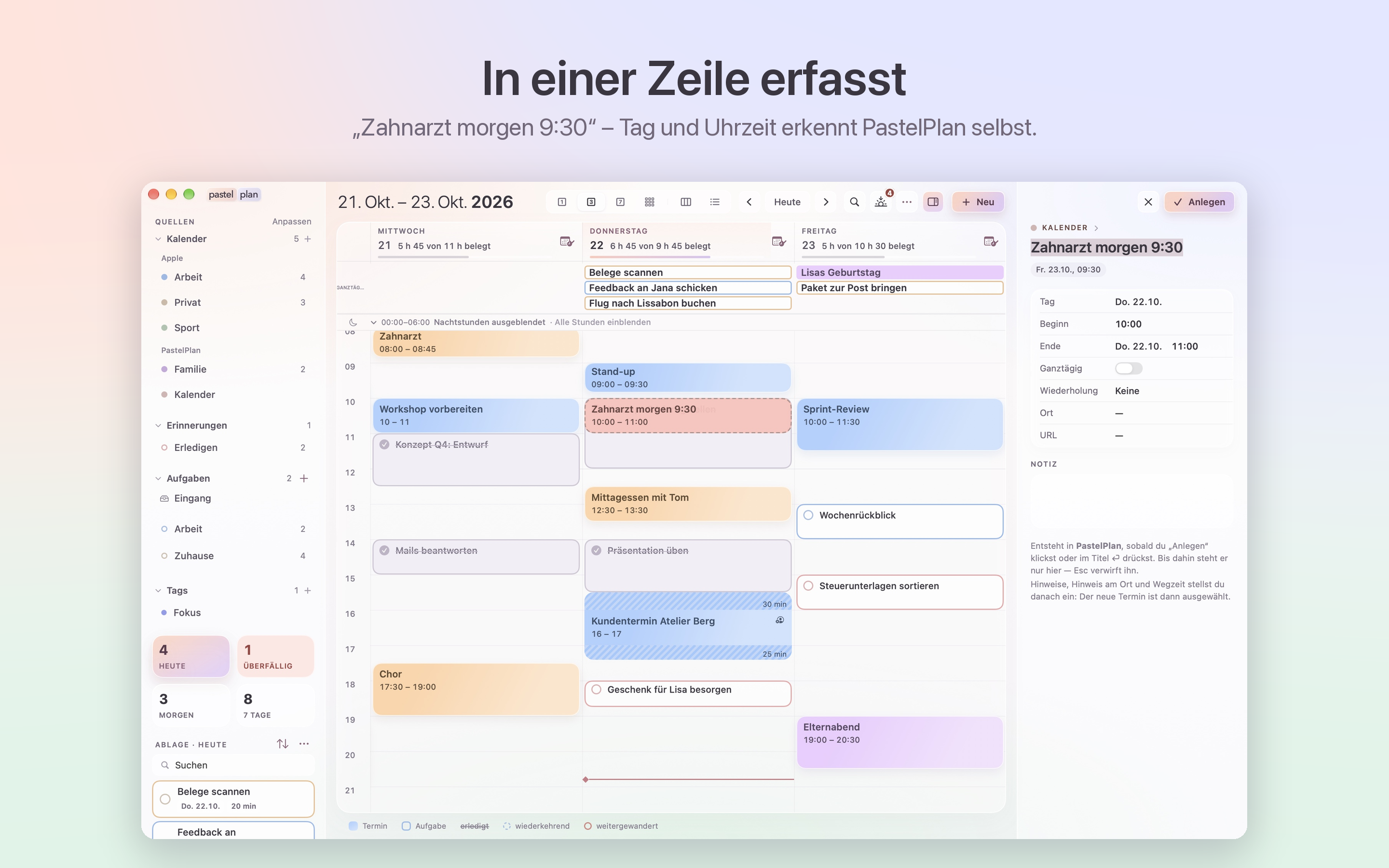In einer Zeile erfasst. · Mac