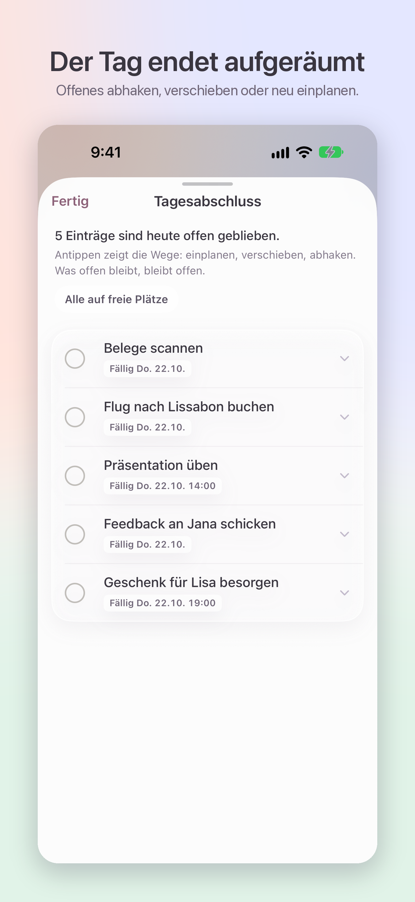 Der Tag endet aufgeräumt. · iPhone