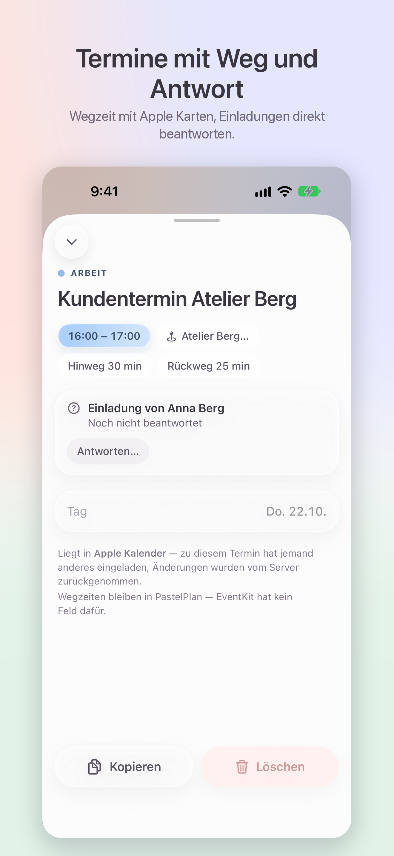 Termine mit Weg und Antwort. · iPhone
