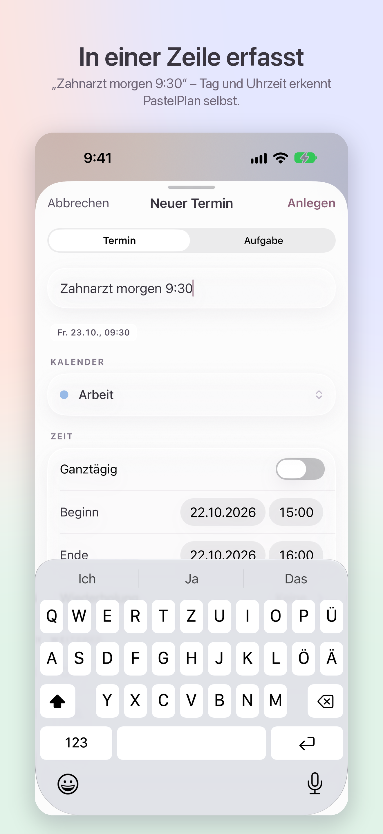 In einer Zeile erfasst. · iPhone