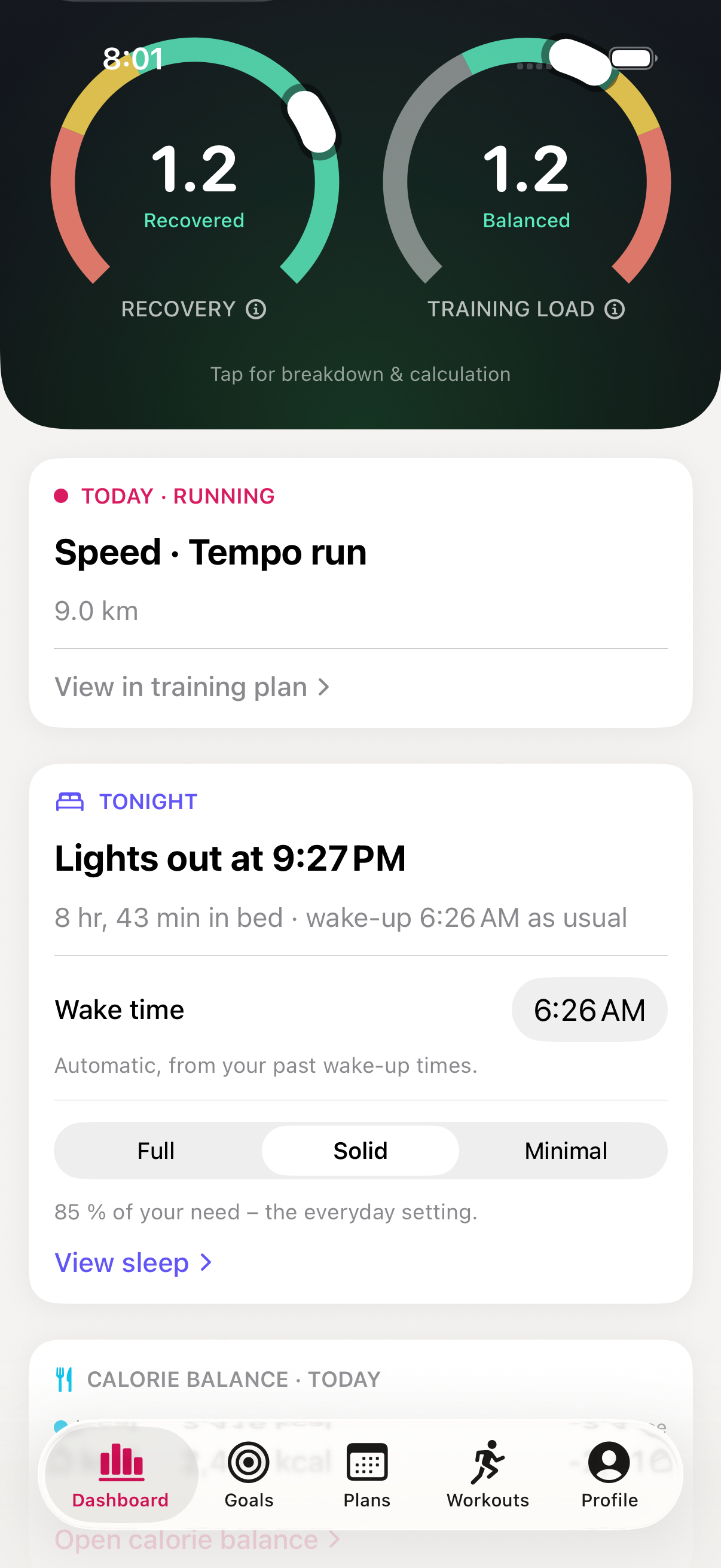Sleep coach in the Trilane dashboard